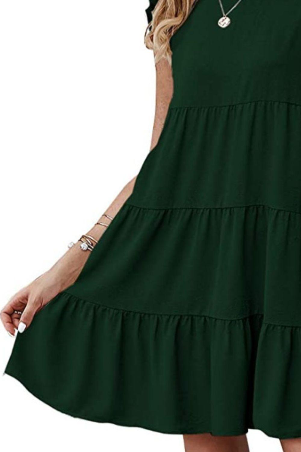 Ruffled Round Neck Cap Sleeve Mini Dress Carauana Store