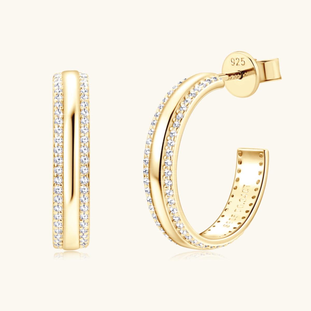 925 Sterling Silver Inlaid Moissanite C-Hoop Earrings Carauana Store
