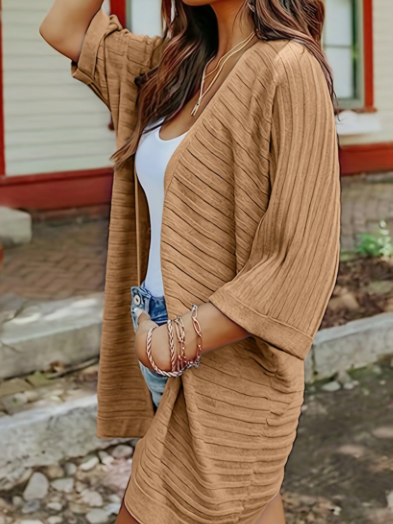 Striped Open Front Knit Cardigan Carauana Store