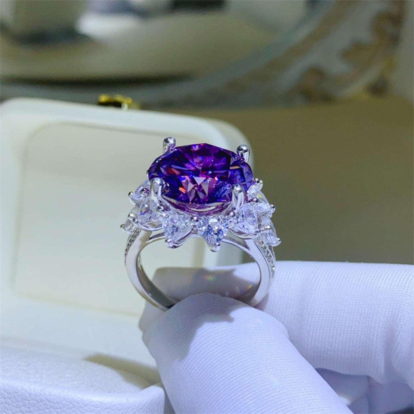 10 Carat Moissanite 925 Sterling Silver Flower Shape Ring Carauana Store