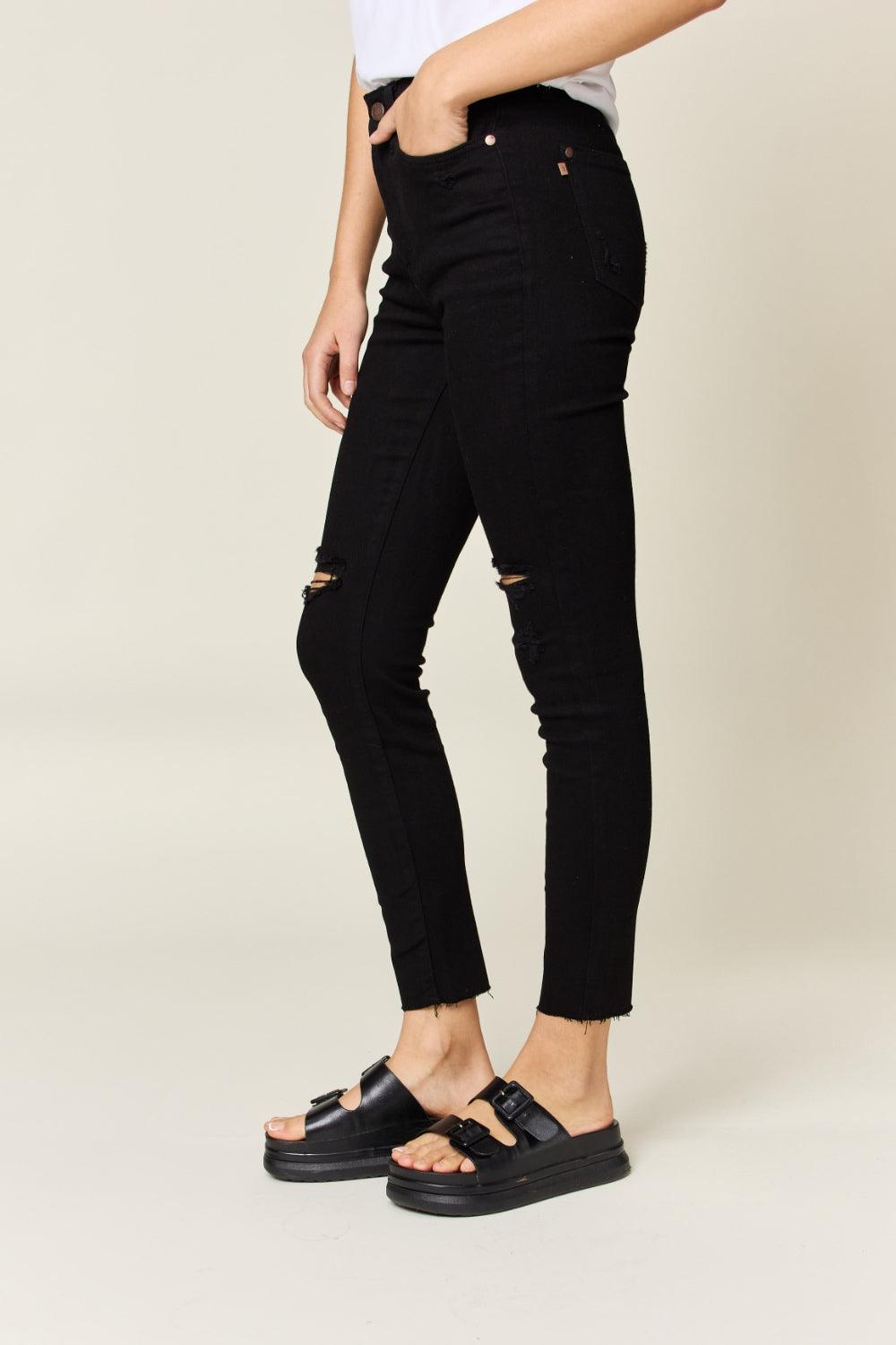Judy Blue Full Size Distressed Tummy Control High Waist Skinny Jeans Carauana Store