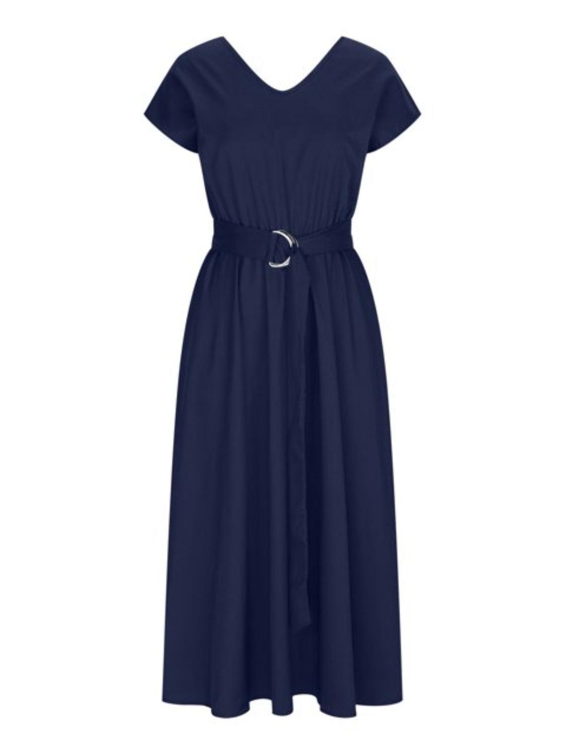 Ruched V-Neck Cap Sleeve Dress Carauana Store