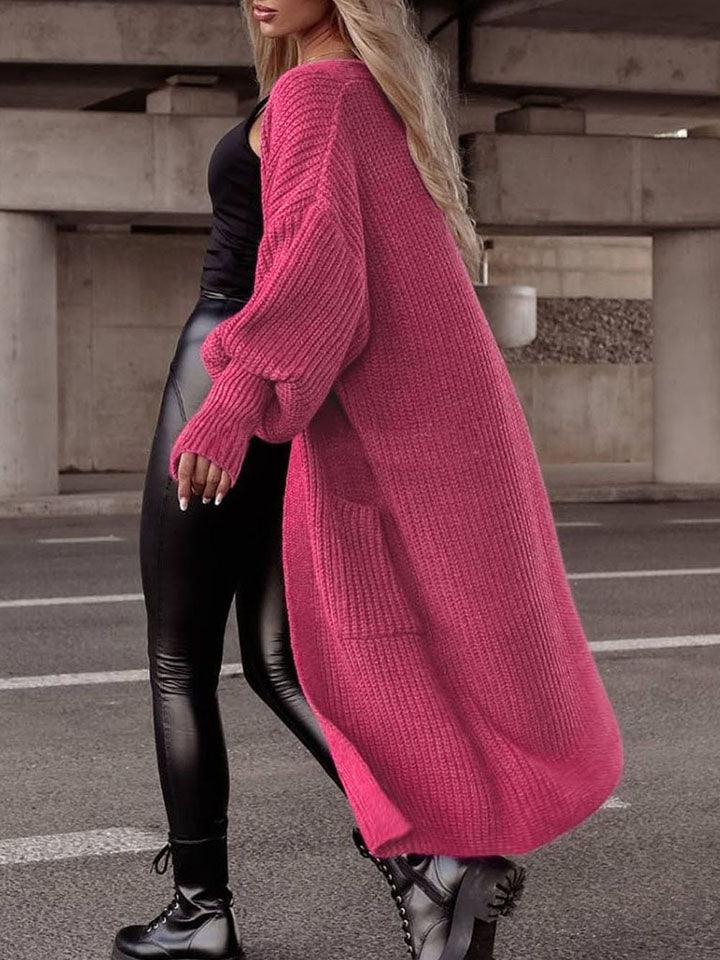 Lantern Sleeve Pocketed Cardigan Carauana Store