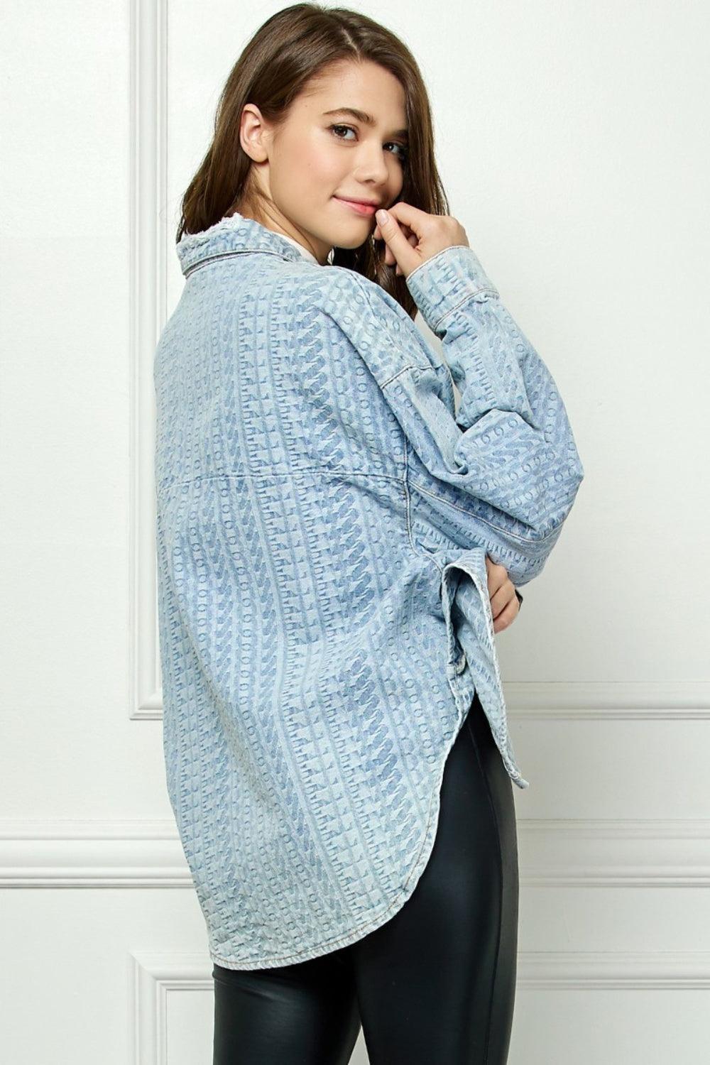 Veveret Button Up Dropped Shoulder Denim Top Carauana Store