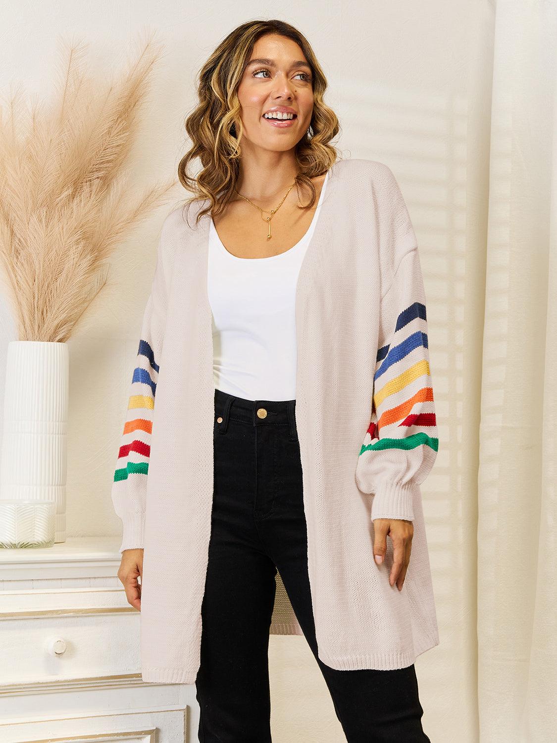 Angel Wings Striped Open Front Dropped Shoulder Cardigan Carauana Store
