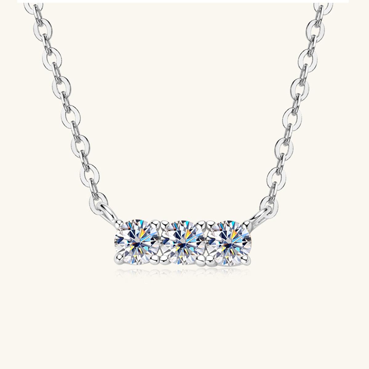 925 Sterling Silver Inlaid Moissanite Bar Necklace Carauana Store