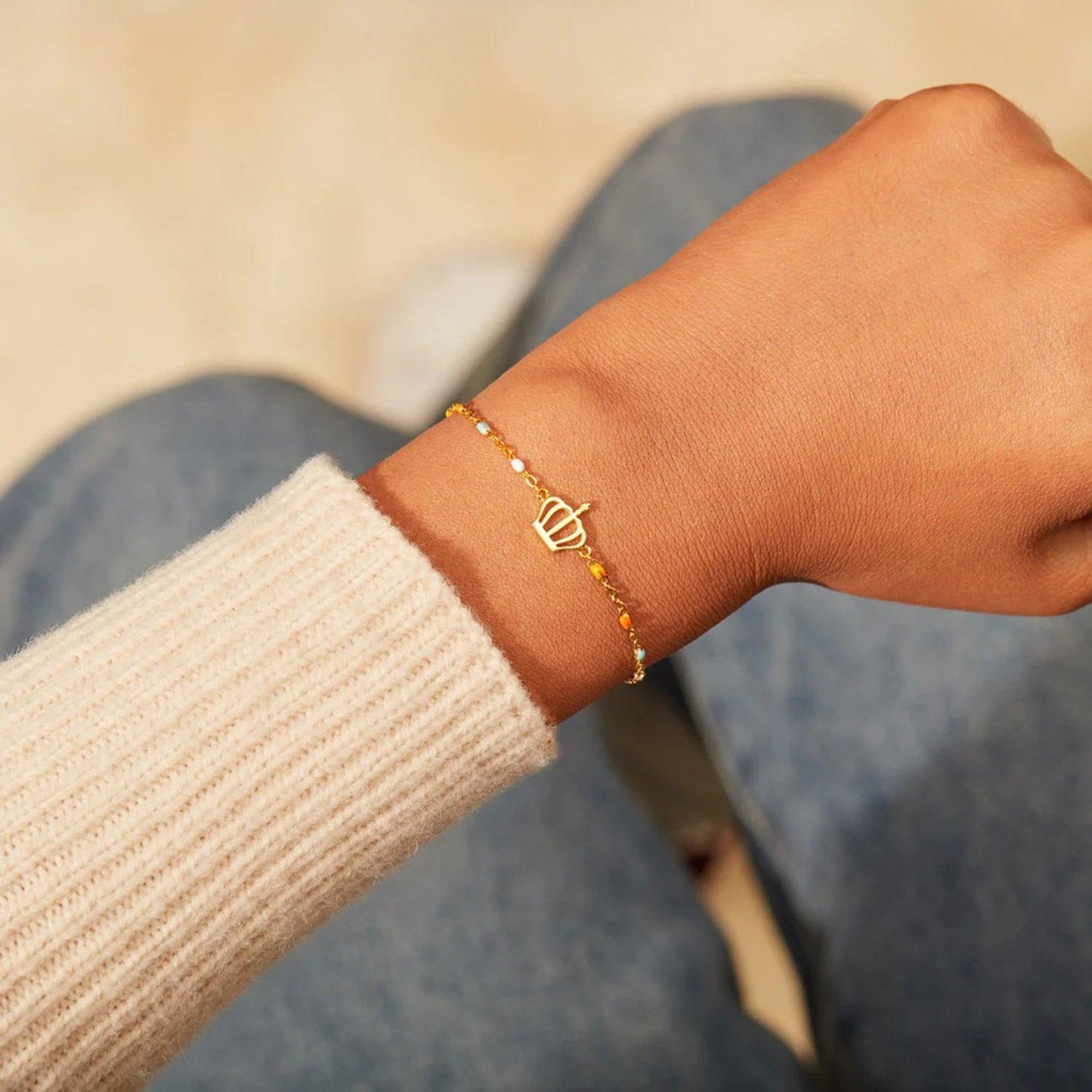 Crown Shape 18K Gold-Plated Bead Bracelet Carauana Store