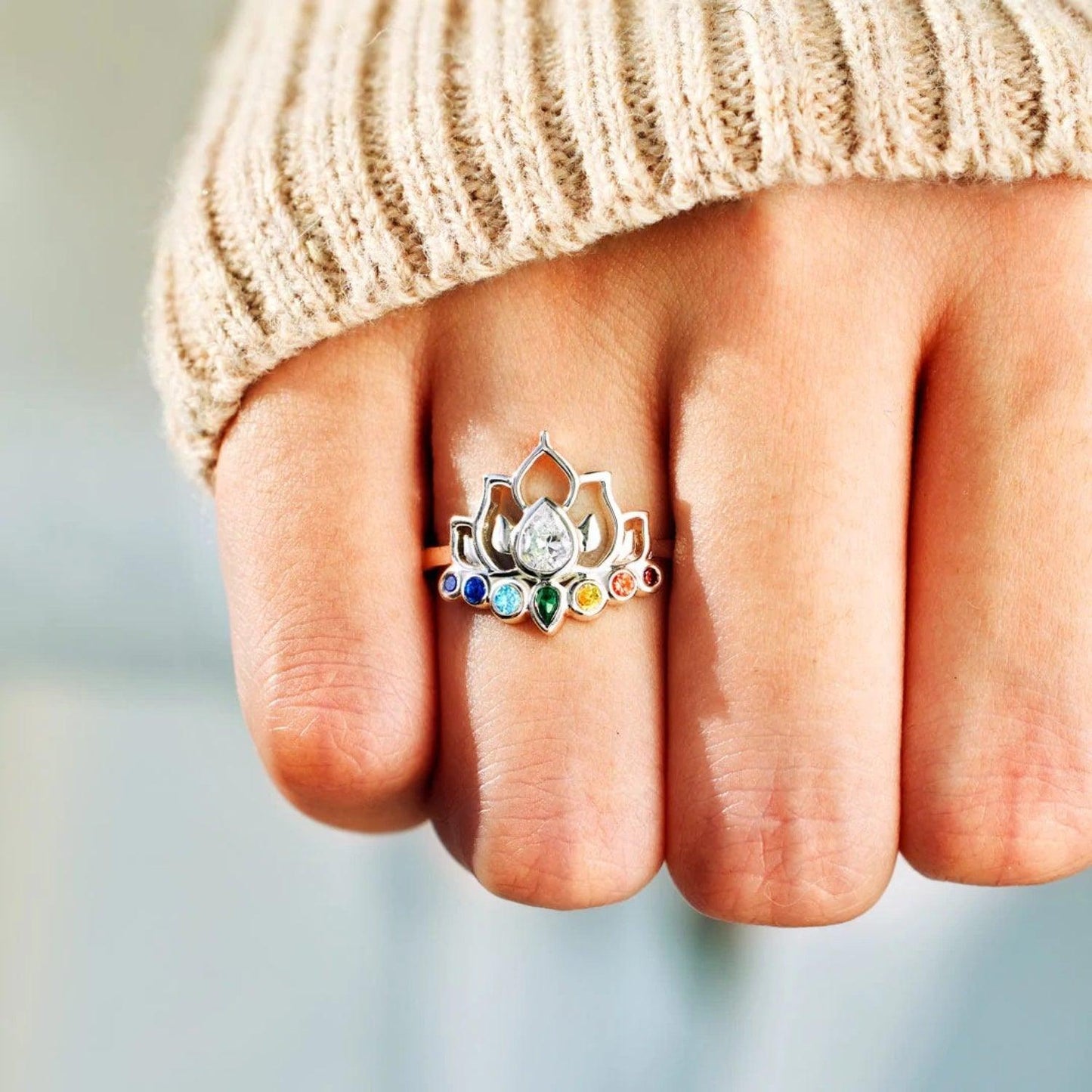 925 Sterling Silver Inlaid Zircon Lotus Shape Ring Carauana Store