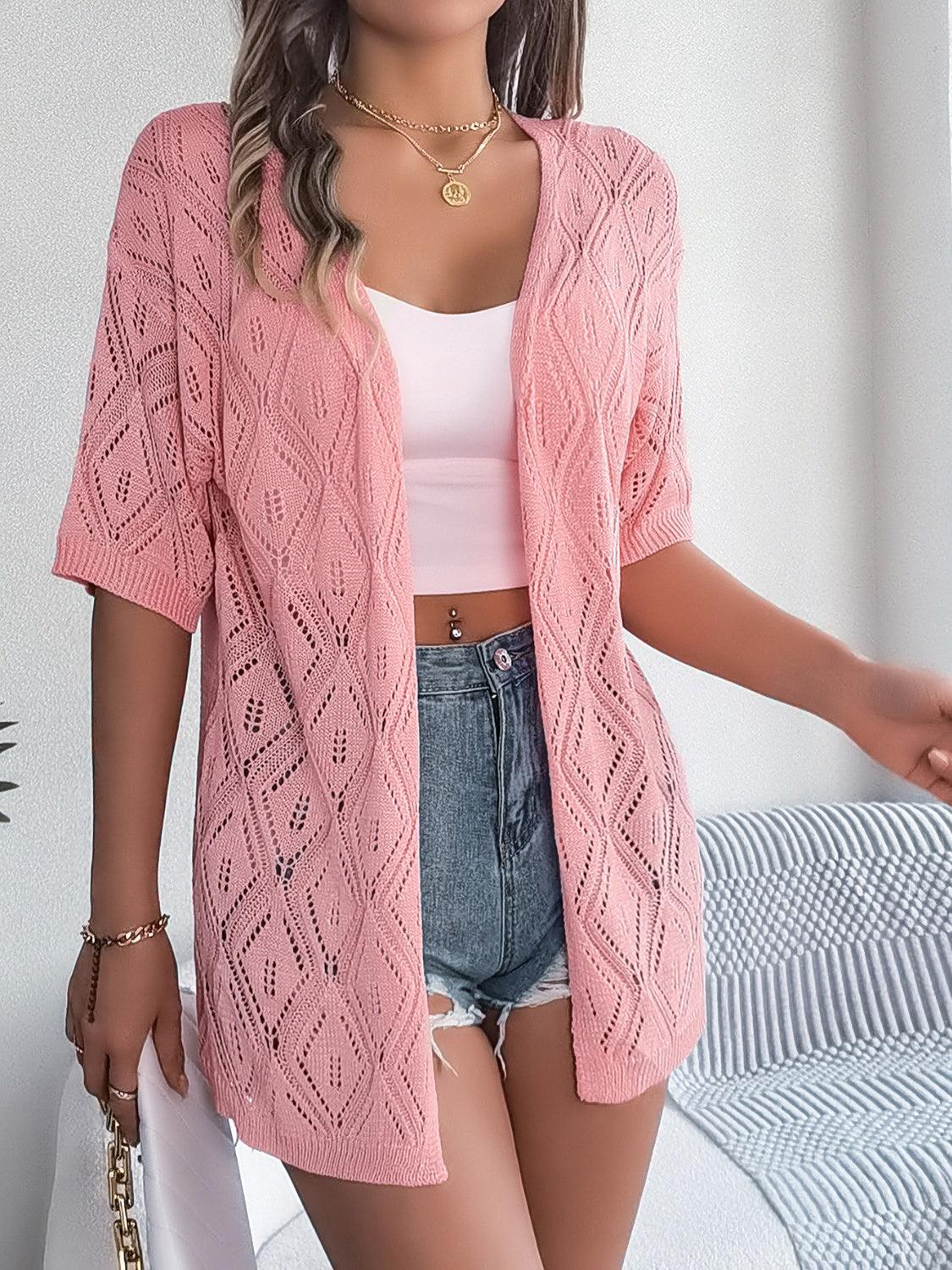 Openwork Open Front Half Sleeve Cardigan Carauana Store