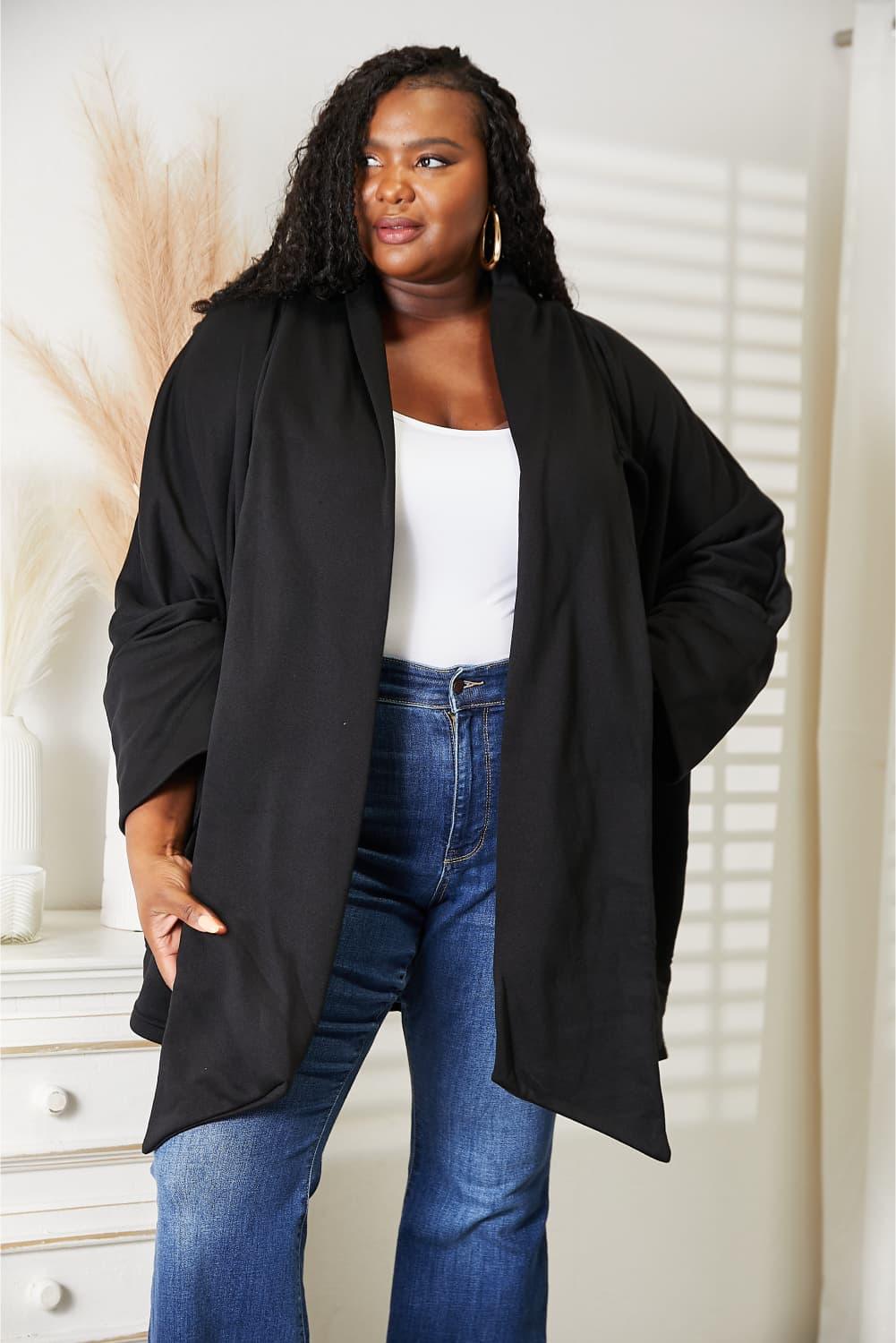 HEYSON Full Size Open Front Cardigan with Scarf Design Carauana Store