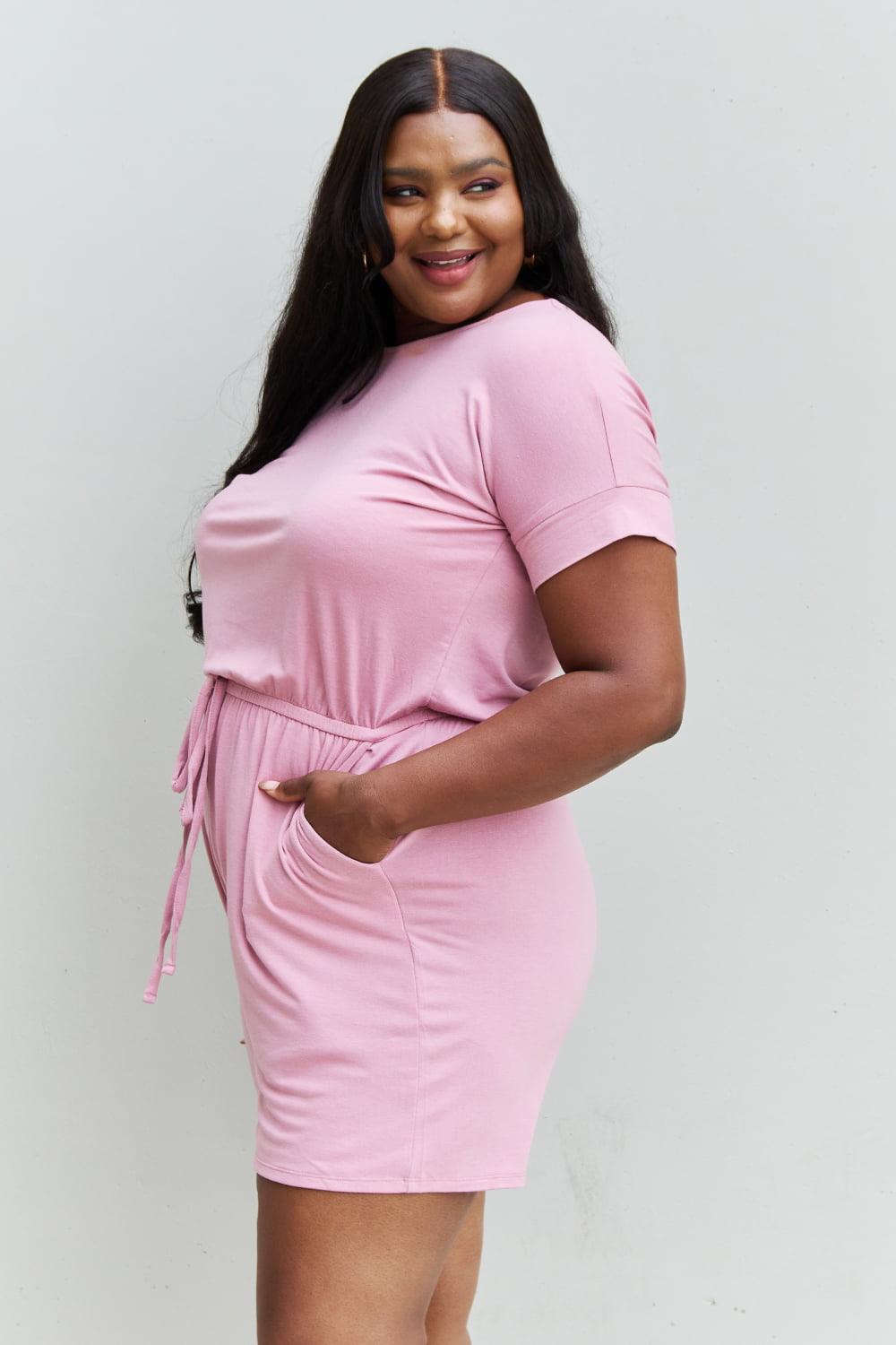 Zenana Chilled Out Full Size Short Sleeve Romper in Light Carnation Pink Carauana Store
