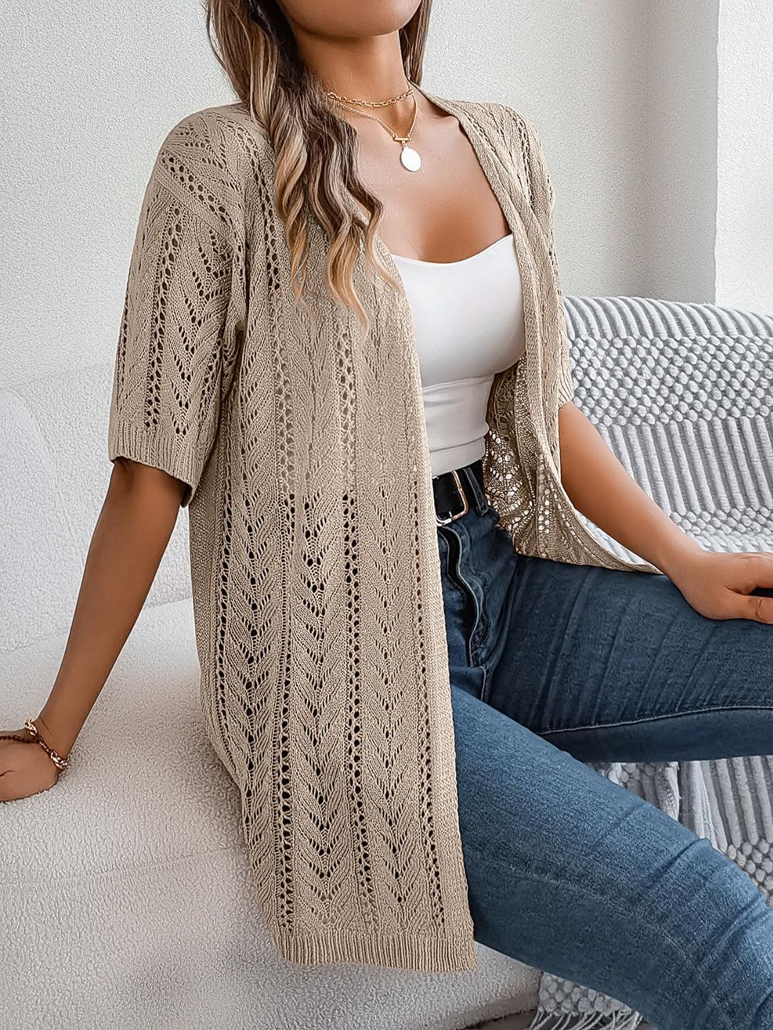 Openwork Open Front Half Sleeve Cardigan Carauana Store