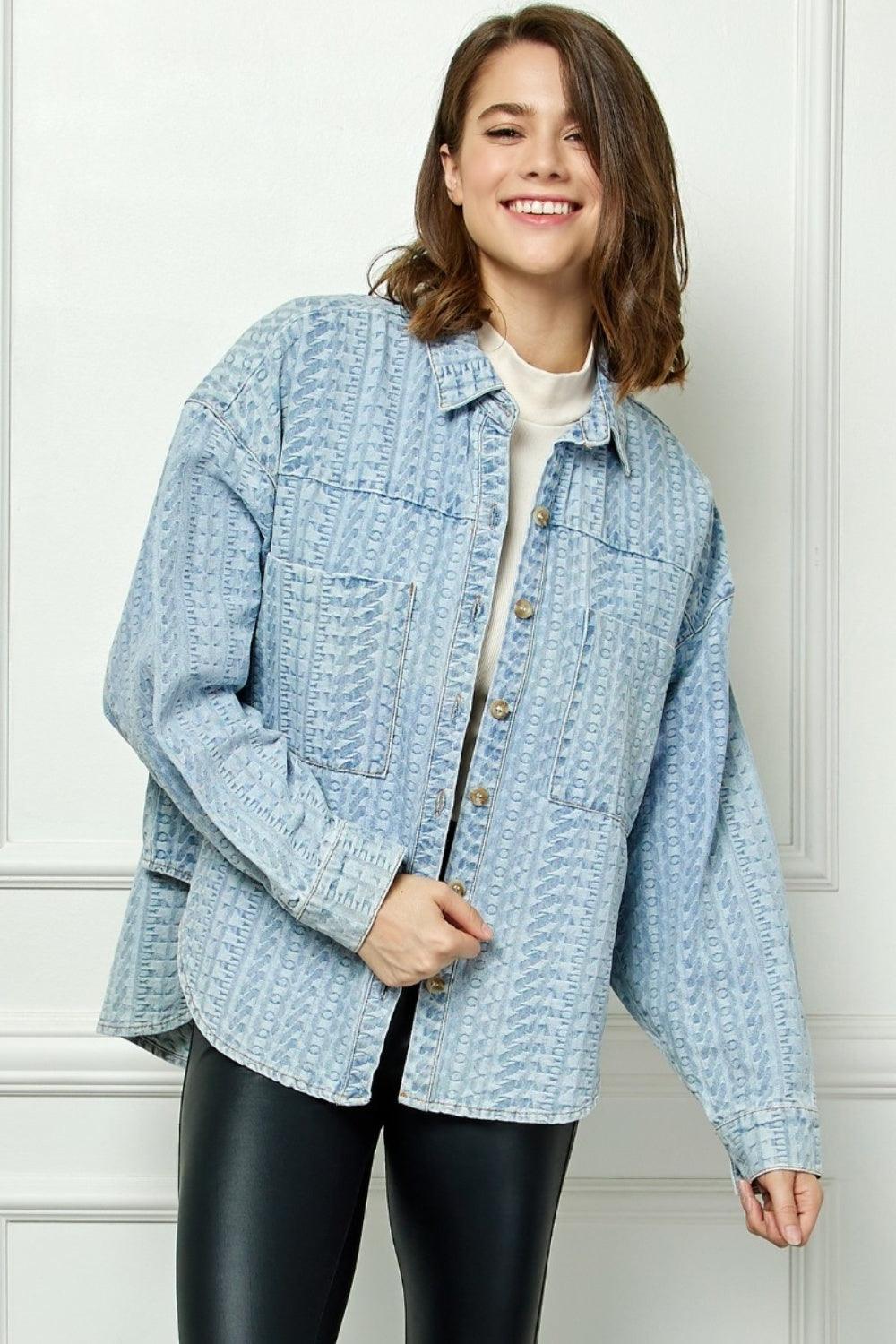 Veveret Button Up Dropped Shoulder Denim Top Carauana Store
