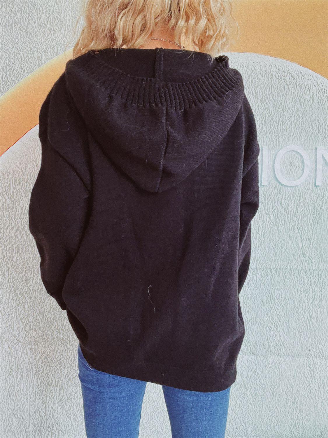 Dropped Shoulder Long Sleeve Hooded Cardigan Carauana Store
