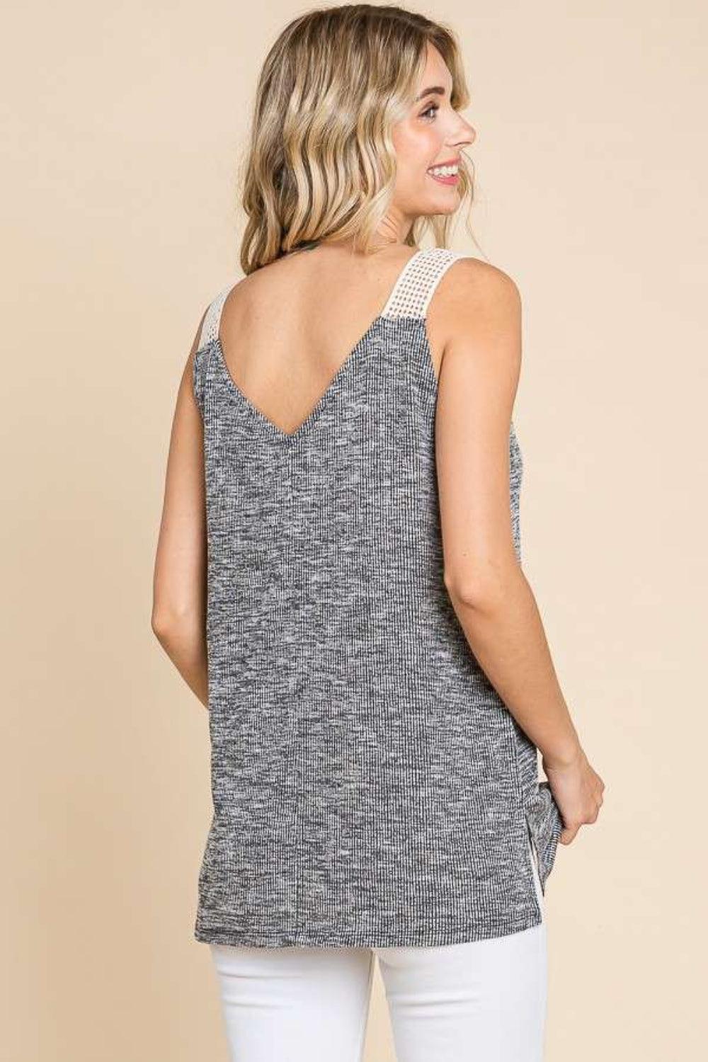 Culture Code Contrast Eyelet Strap Slit Ribbed Tank Carauana Store
