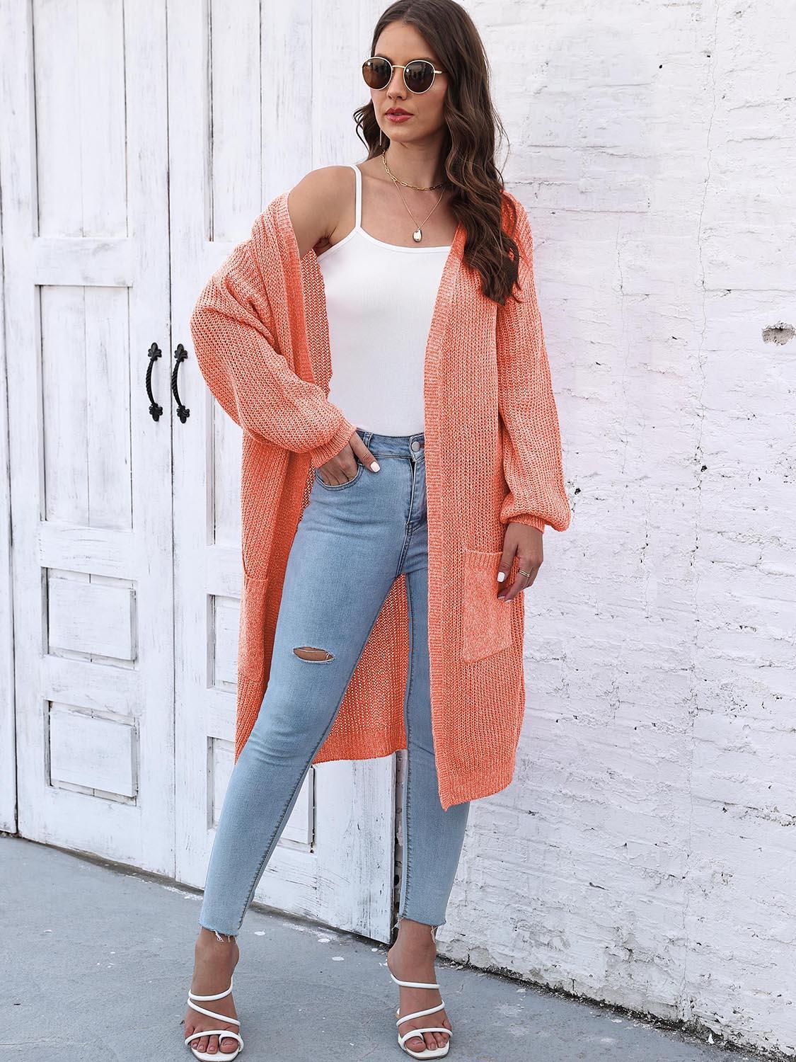 Open Front Longline Cardigan with Pockets Carauana Store