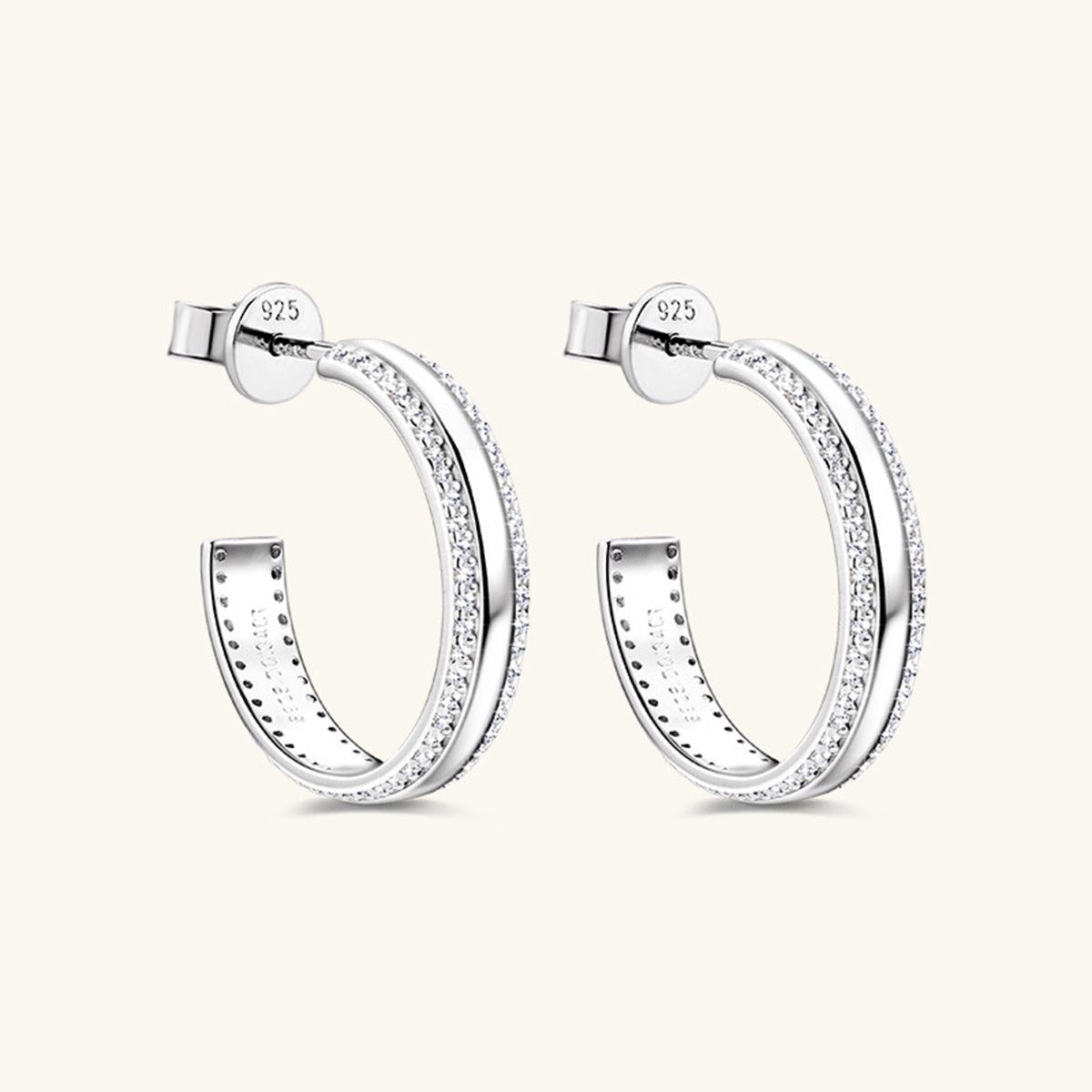 925 Sterling Silver Inlaid Moissanite C-Hoop Earrings Carauana Store