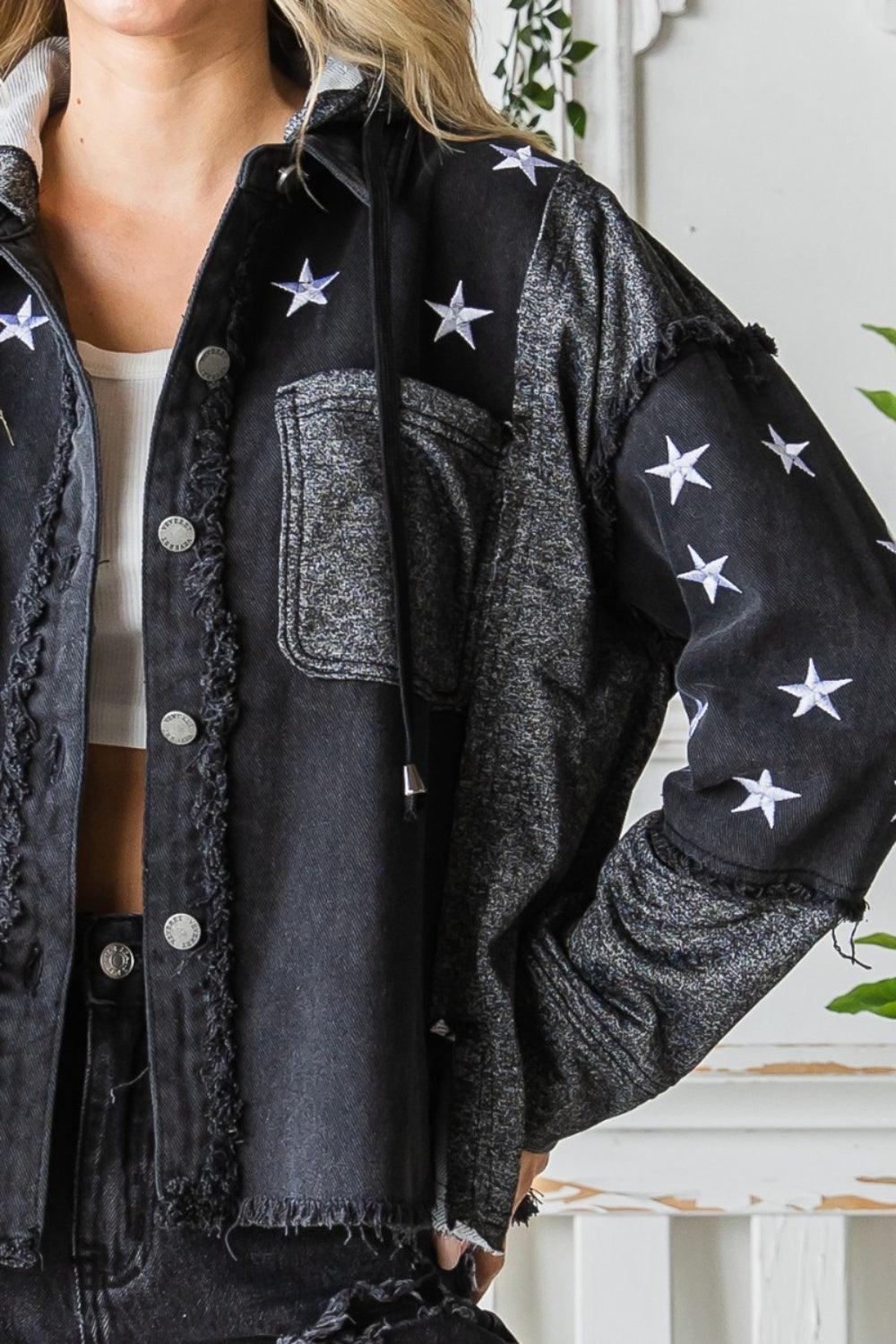 Veveret Star Embroidered Hooded Denim Jacket Carauana Store