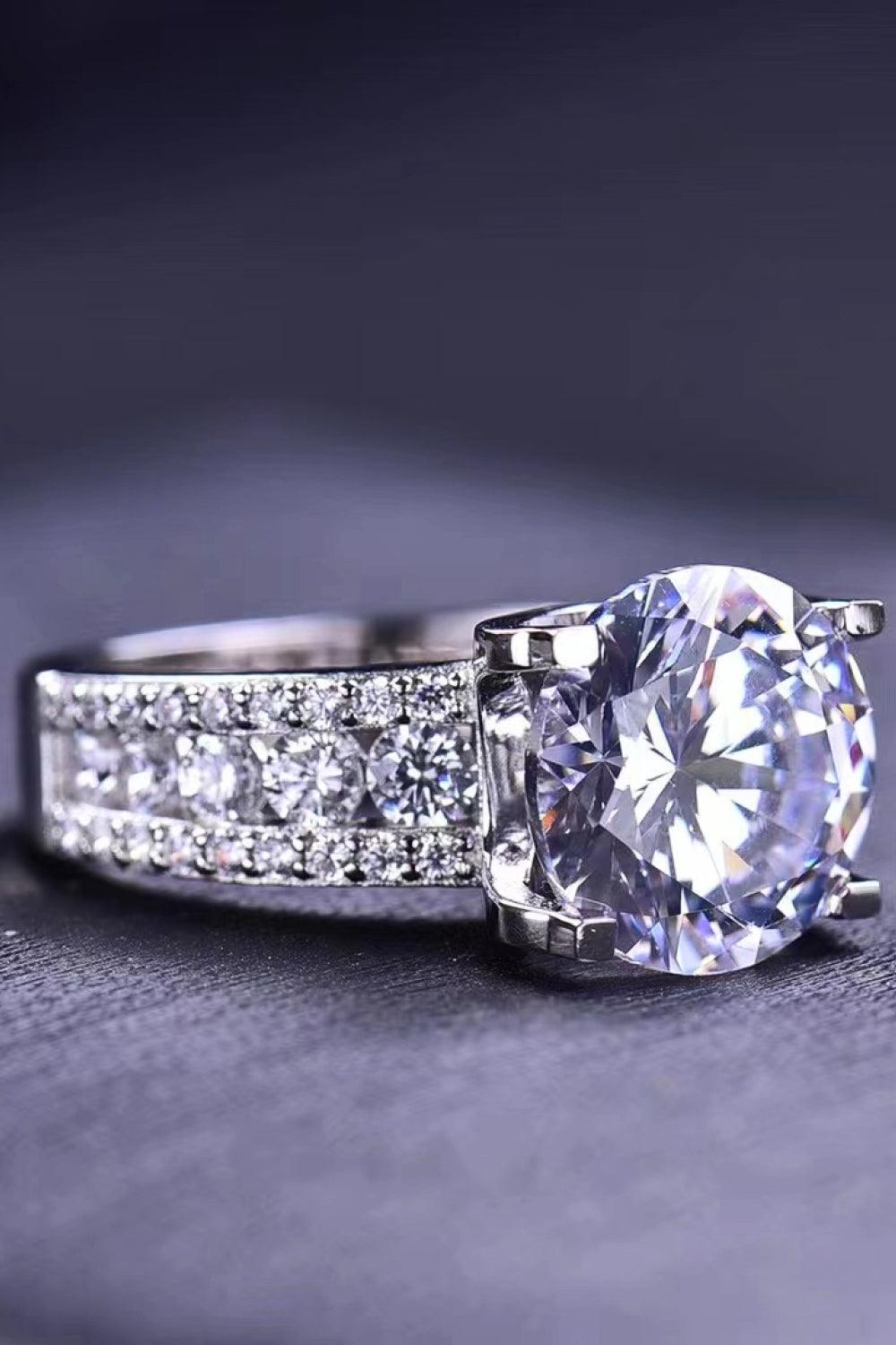Platinum-Plated 5 Carat Moissanite Side Stone Ring Carauana Store