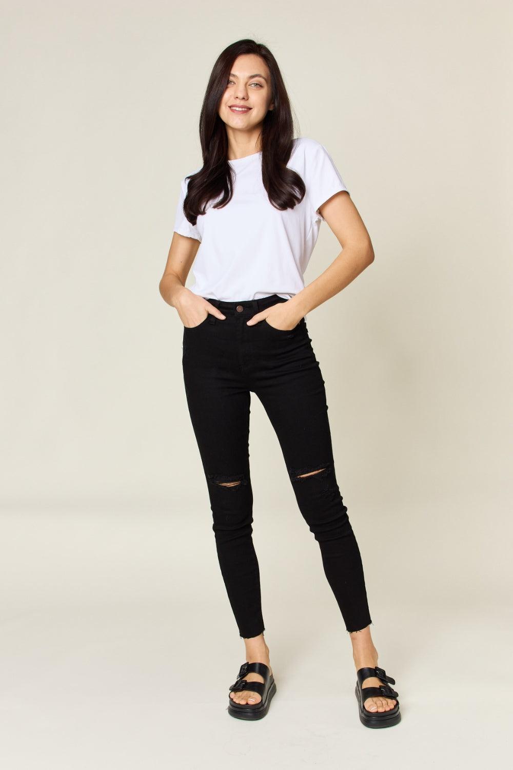 Judy Blue Full Size Distressed Tummy Control High Waist Skinny Jeans Carauana Store