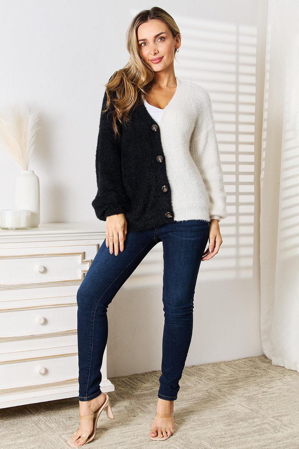 Angel Wings Woven Right Contrast Button-Front V-Neck Cardigan Carauana Store
