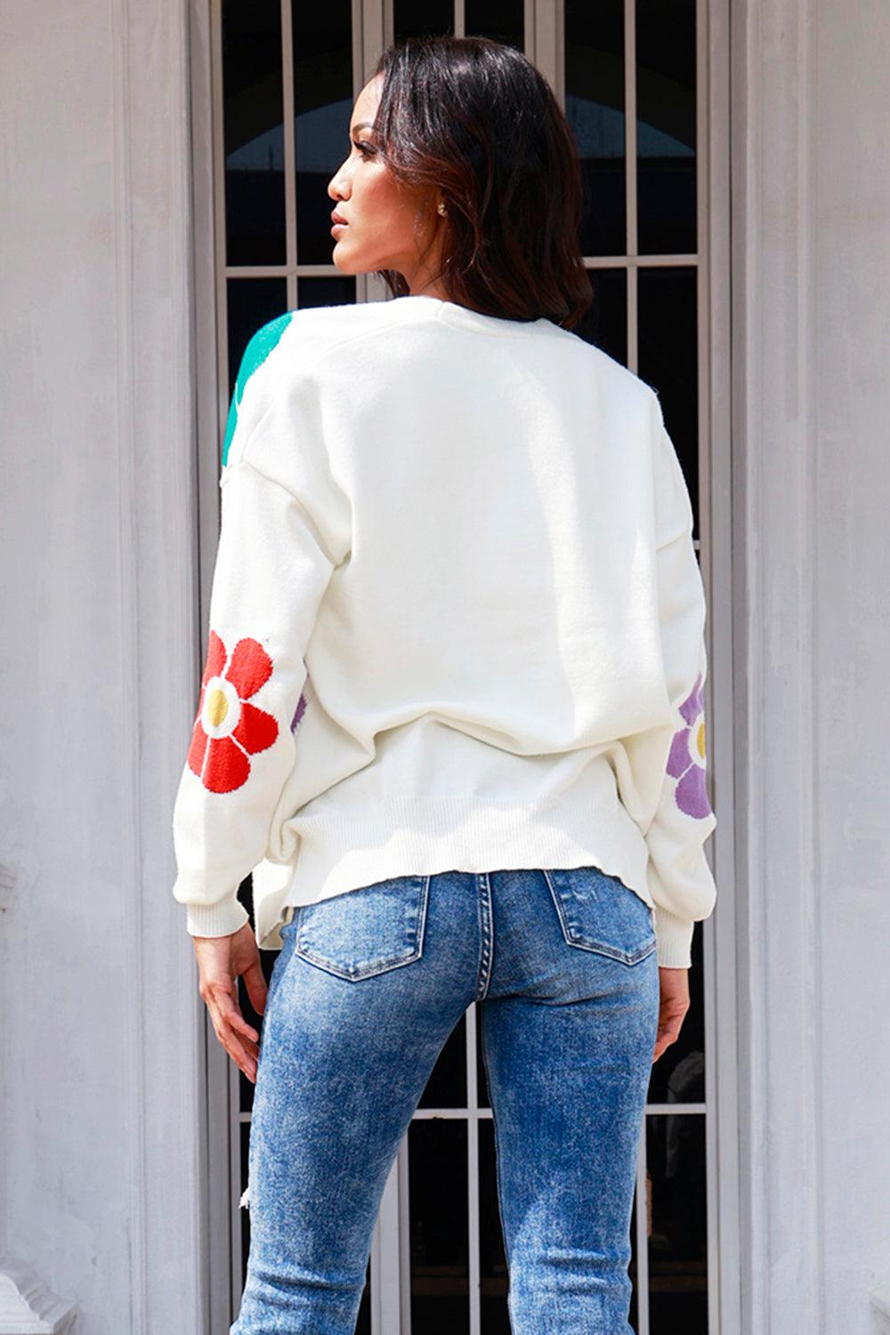 Flower Pattern Open Front Long Sleeve Cardigan Carauana Store