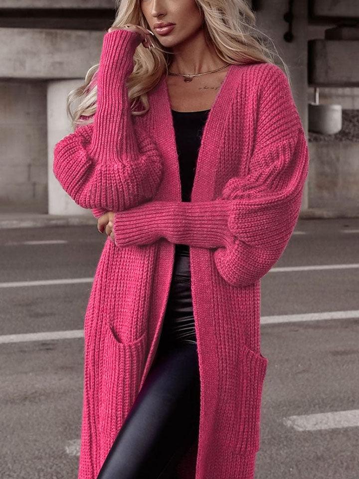 Lantern Sleeve Pocketed Cardigan Carauana Store
