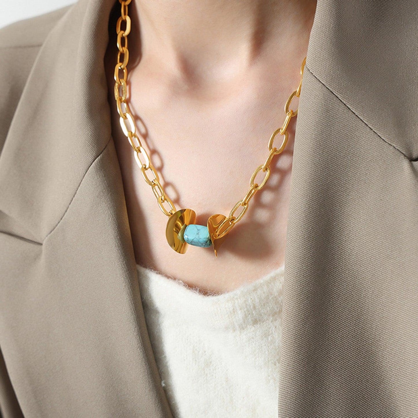 Natural Stone Pendant Titanium Steel Necklace Carauana Store