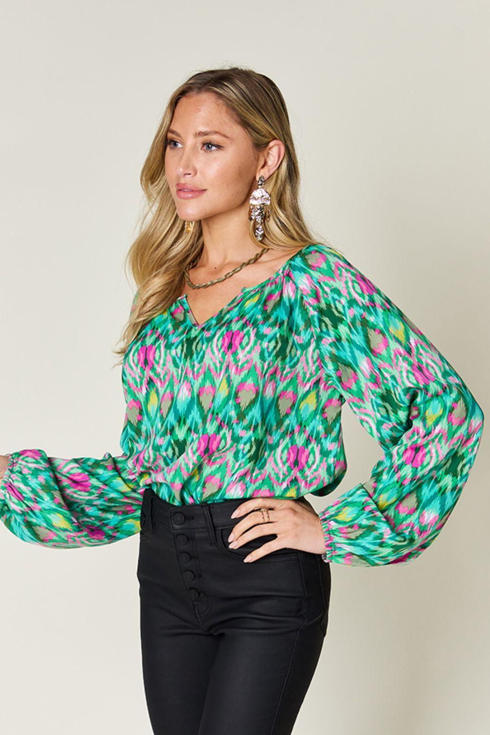 Double Take Full Size Printed Balloon Sleeve Blouse Carauana Store