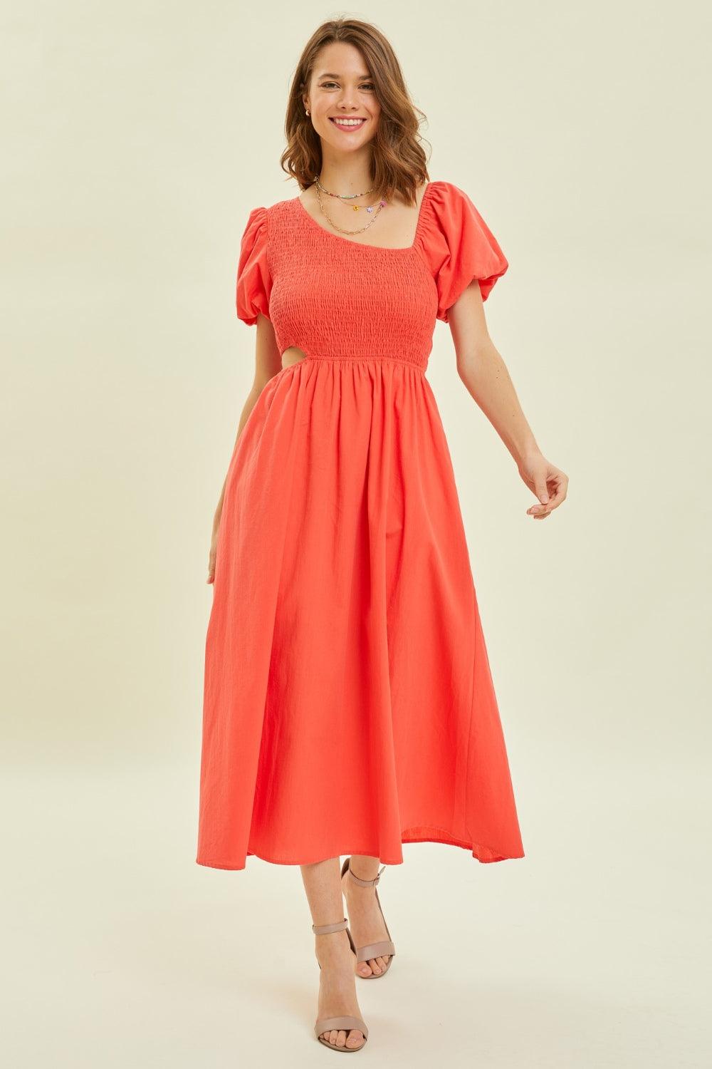 HEYSON Smocked Cutout Midi Dress Carauana Store