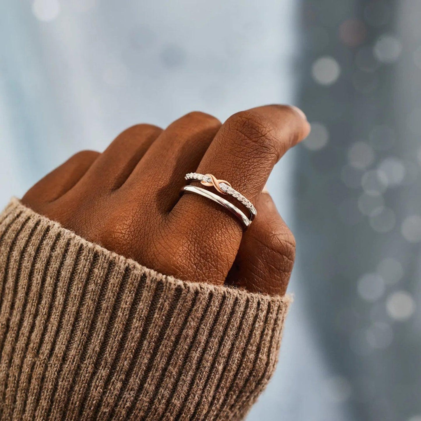 Double-Layered Zircon 925 Sterling Silver Ring Carauana Store