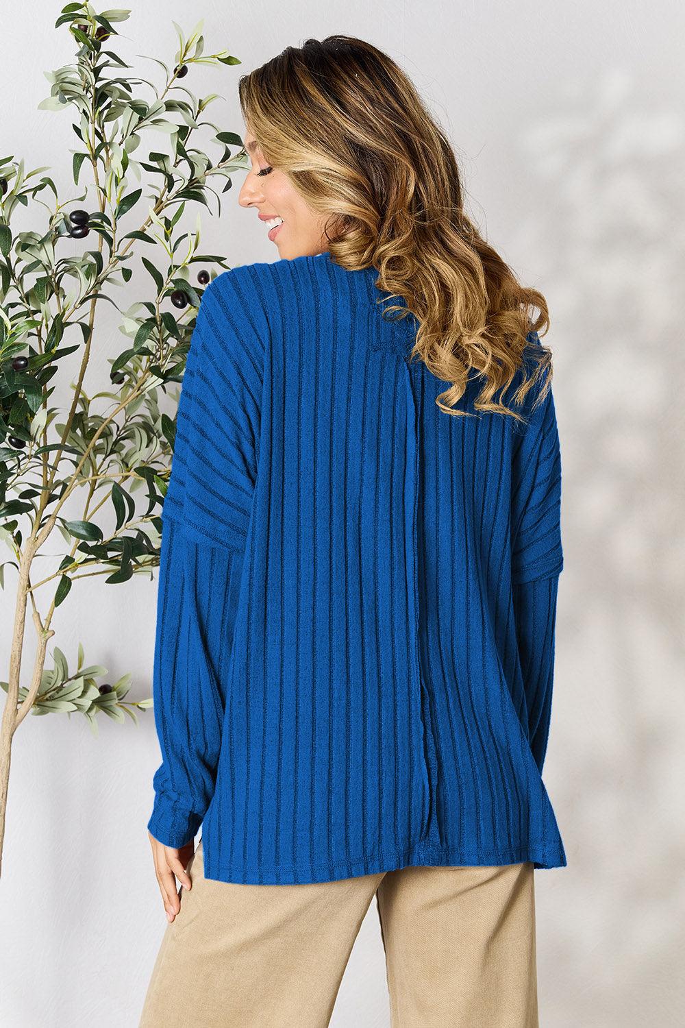 Basic Bae Full Size Ribbed Round Neck Slit Knit Top Carauana Store