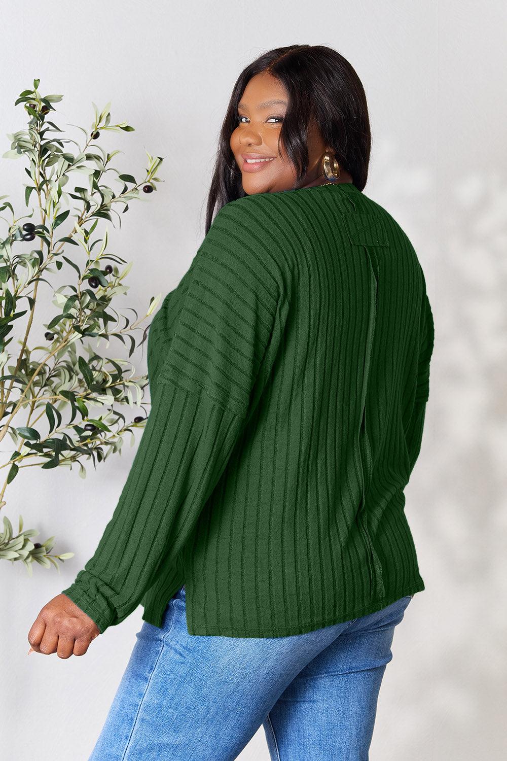 Basic Bae Full Size Ribbed Round Neck Slit Knit Top Carauana Store