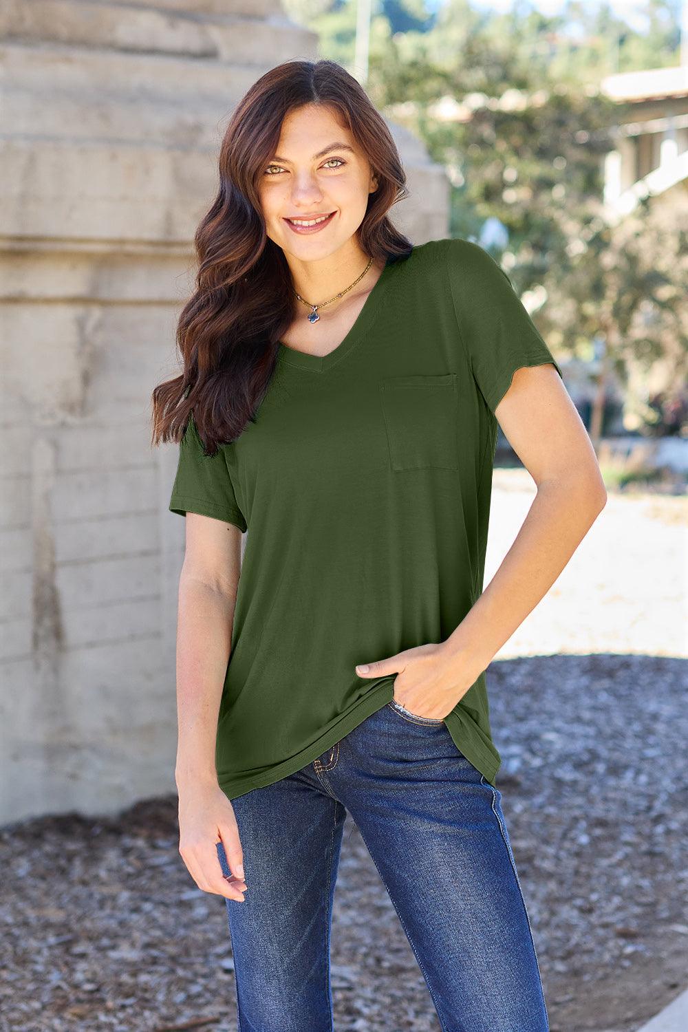 Basic Bae Full Size V-Neck Short Sleeve T-Shirt Carauana Store