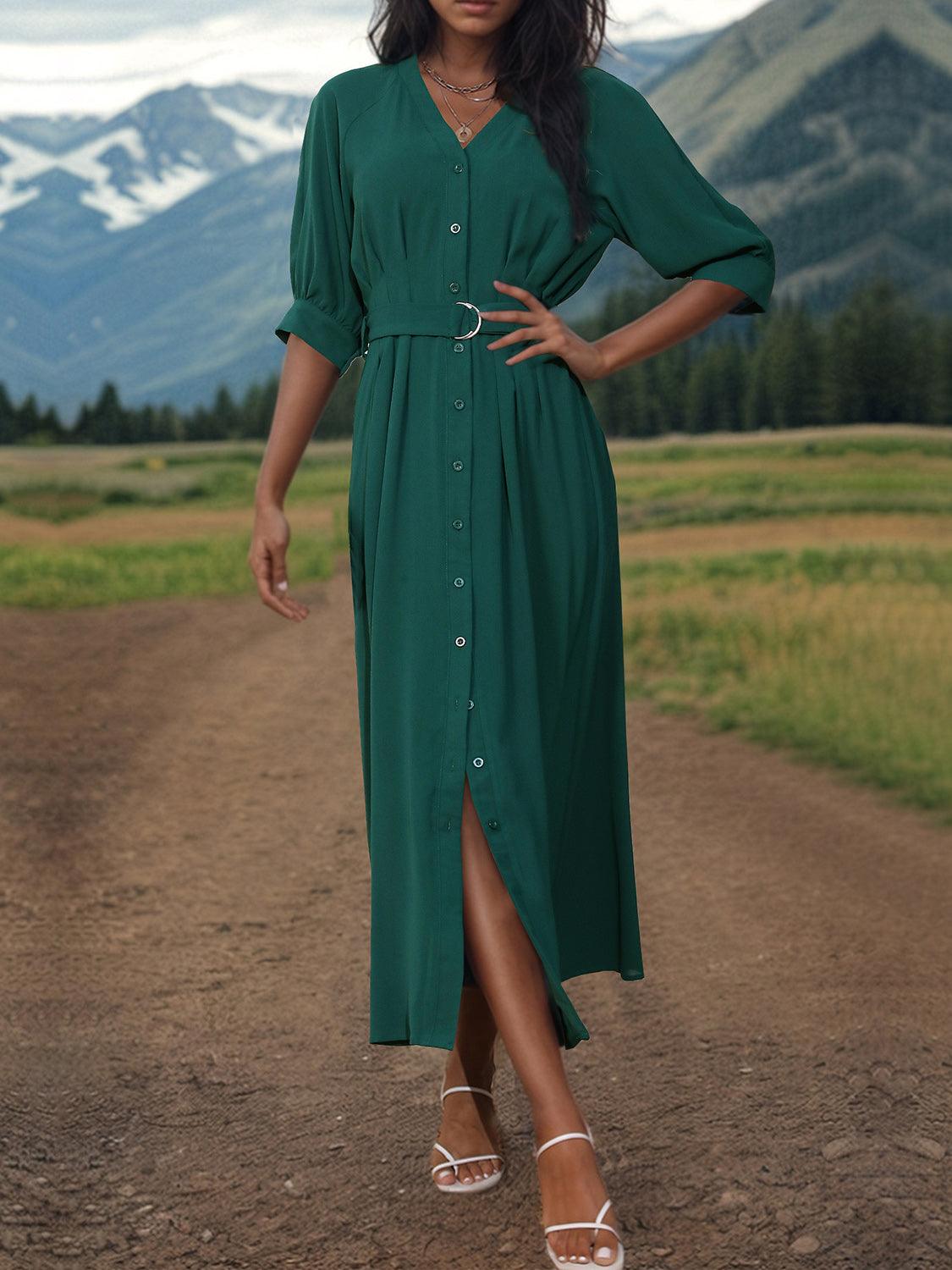 Button Up Half Sleeve Dress Carauana Store