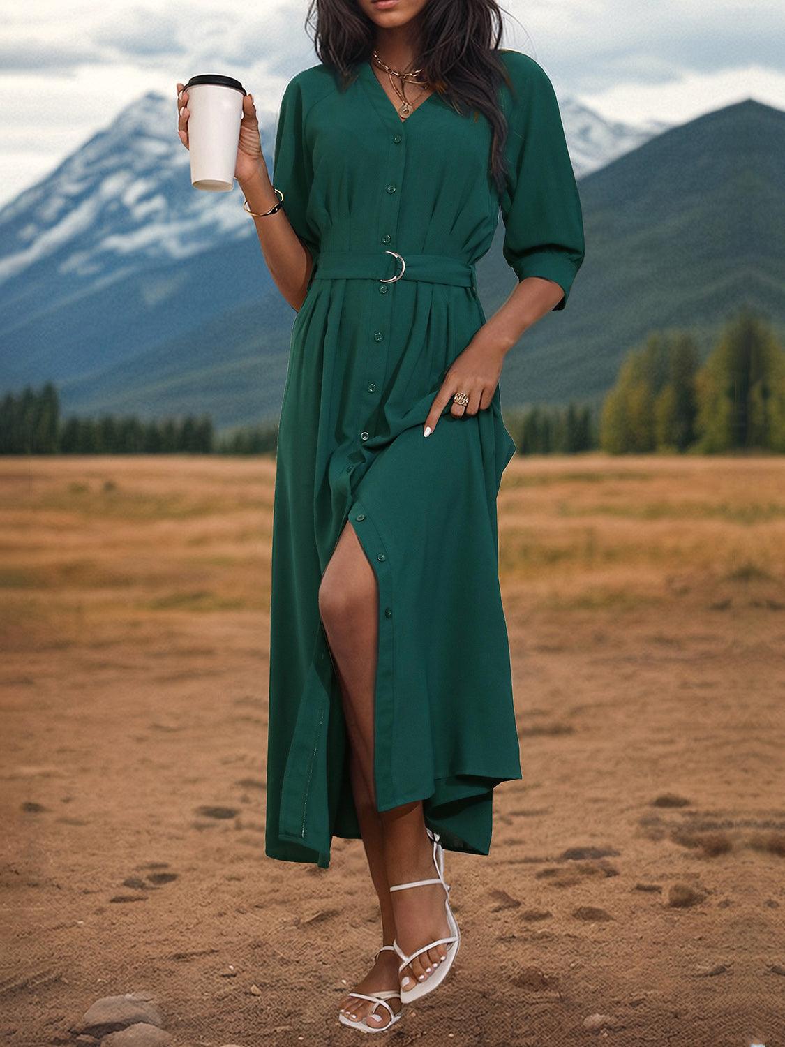 Button Up Half Sleeve Dress Carauana Store
