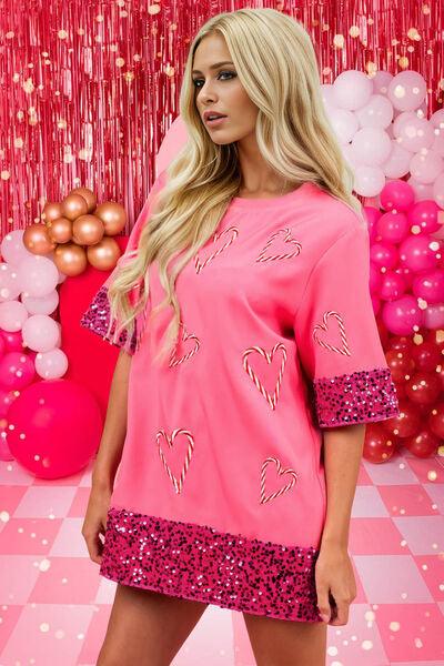 Candy Cane Sequin Half Sleeve T-Shirt Carauana Store