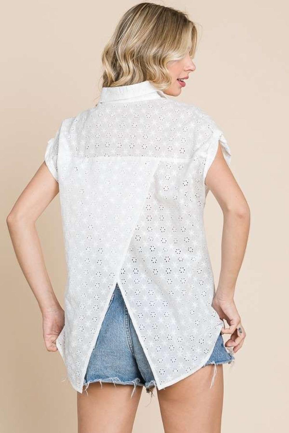 Culture Code Eyelet Crisscross Back Button Up Shirt Carauana Store