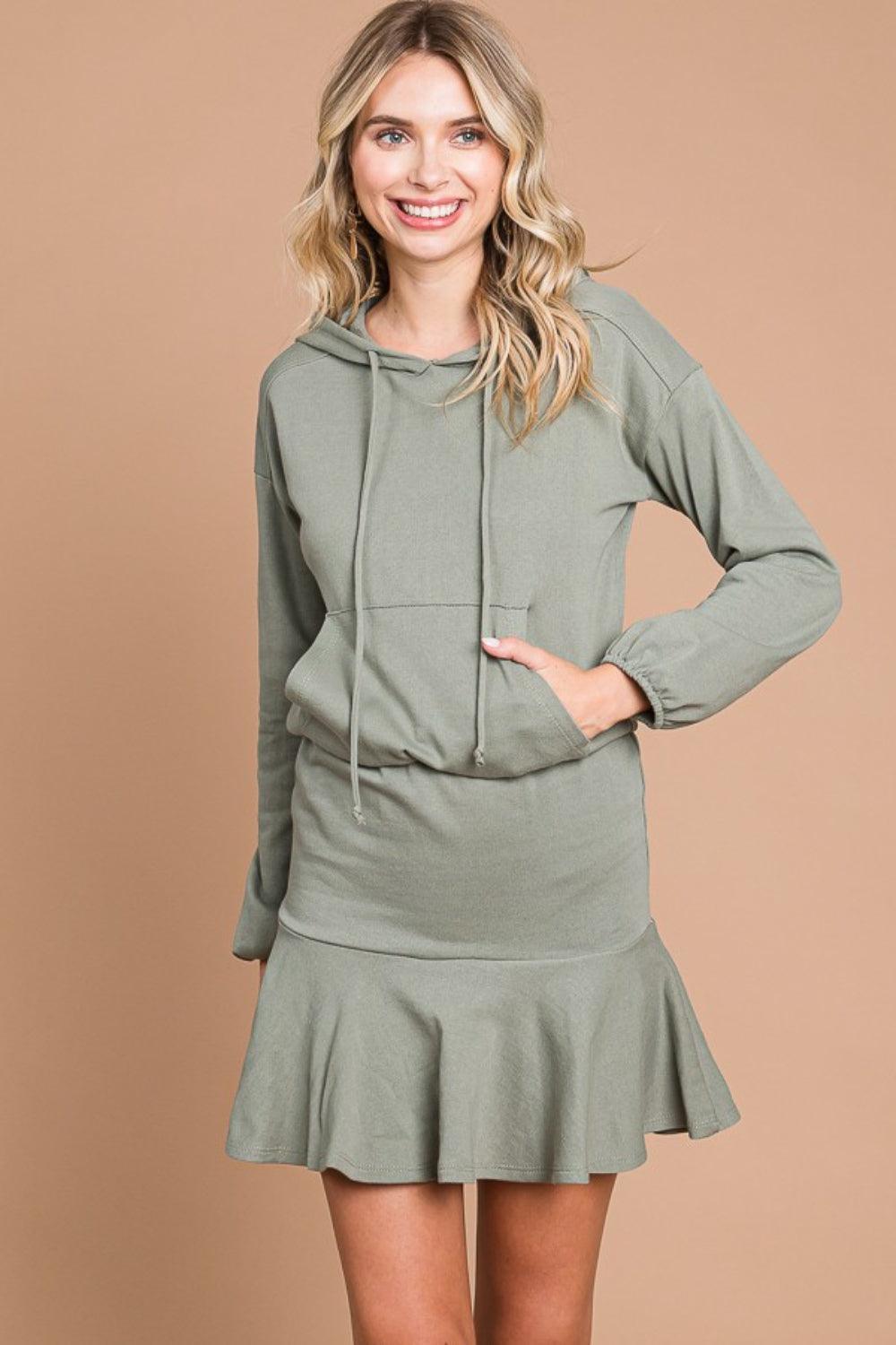Culture Code Full Size Drawstring Dropped Shoulder Hooded Mini Dress Carauana Store