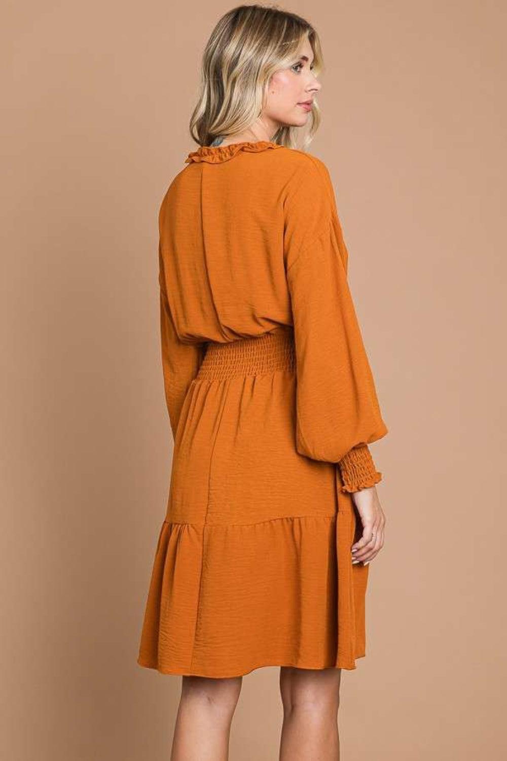 Culture Code Full Size Frill Smocked Lantern Sleeve Mini Dress Carauana Store