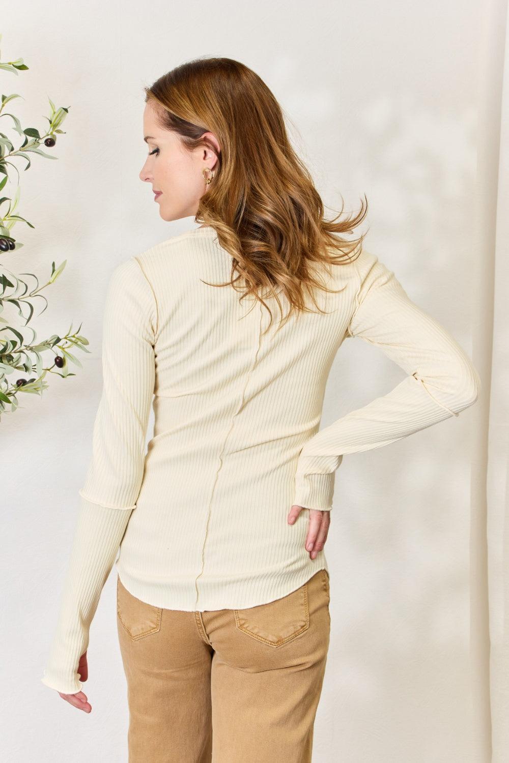 Culture Code Full Size Ribbed Round Neck Long Sleeve Top Carauana Store