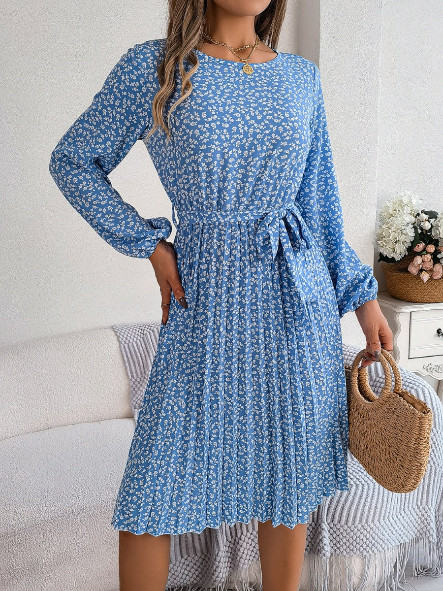 Ditsy Floral Tie Waist Pleated Dress Carauana Store