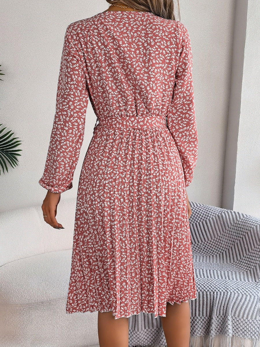 Ditsy Floral Tie Waist Pleated Dress Carauana Store