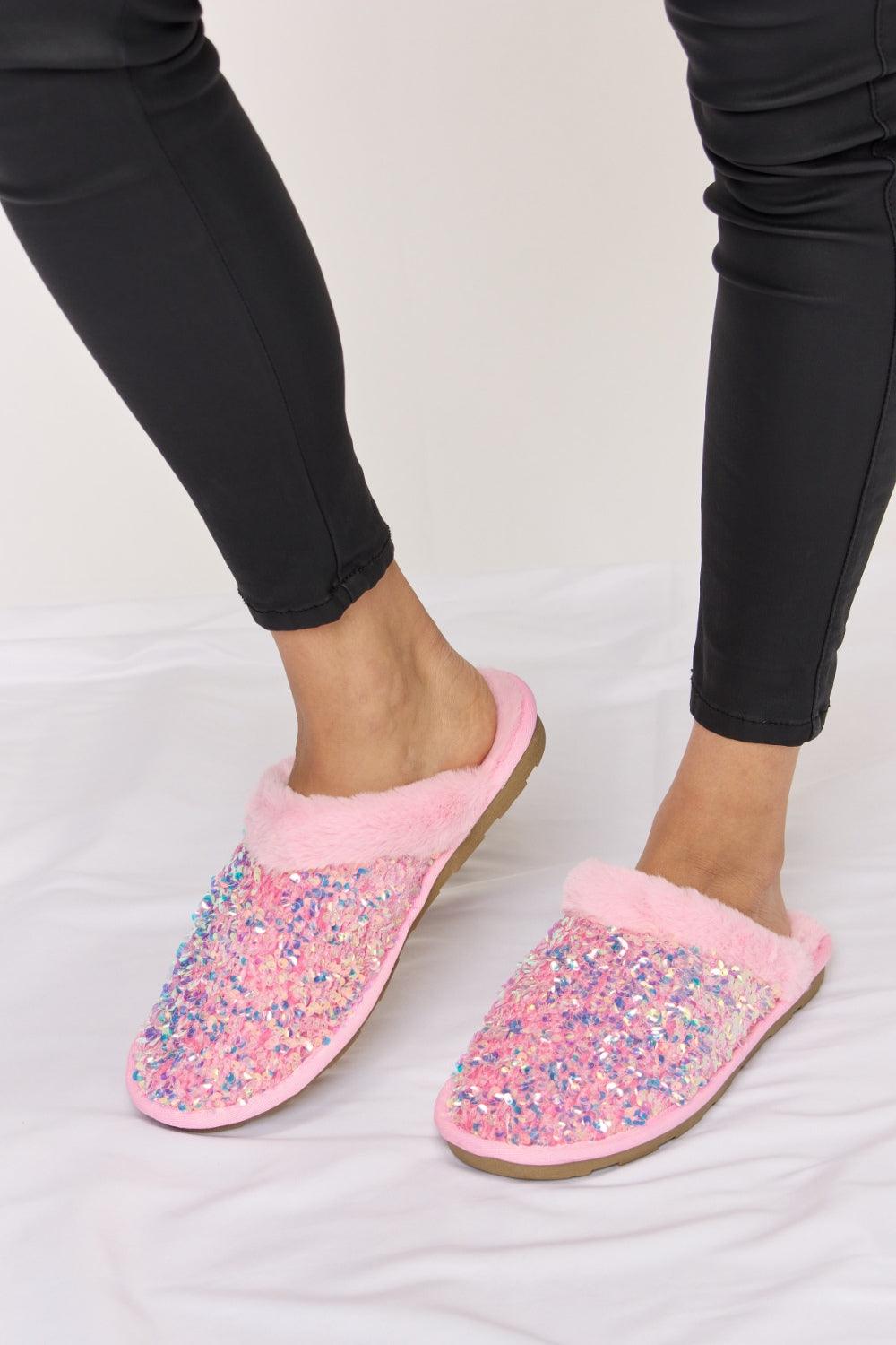 Forever Link Sequin Plush Round Toe Slippers Carauana Store