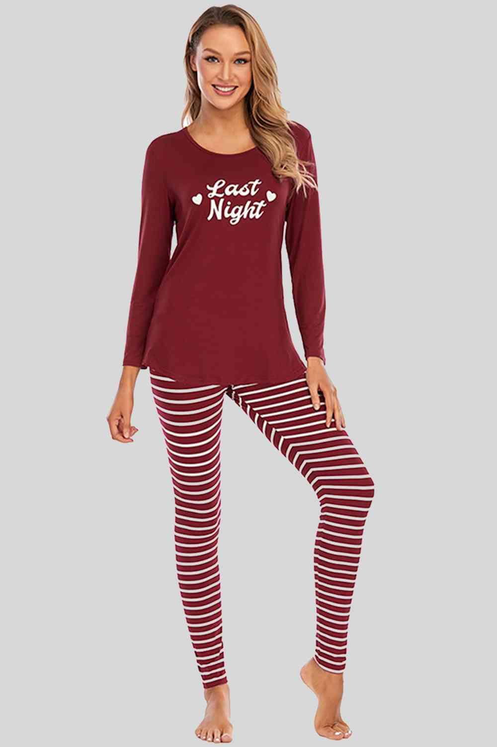 Graphic Round Neck Top and Striped Pants Set Carauana Store
