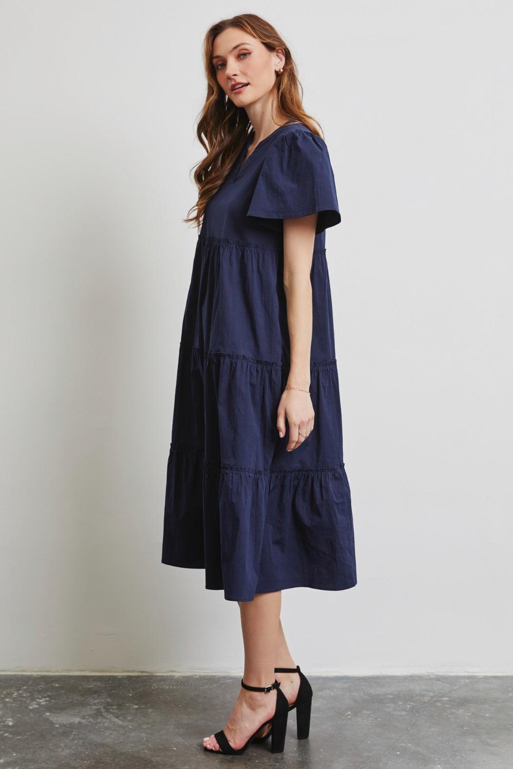 HEYSON Full Size Cotton Poplin Ruffled Tiered Midi Dress Carauana Store
