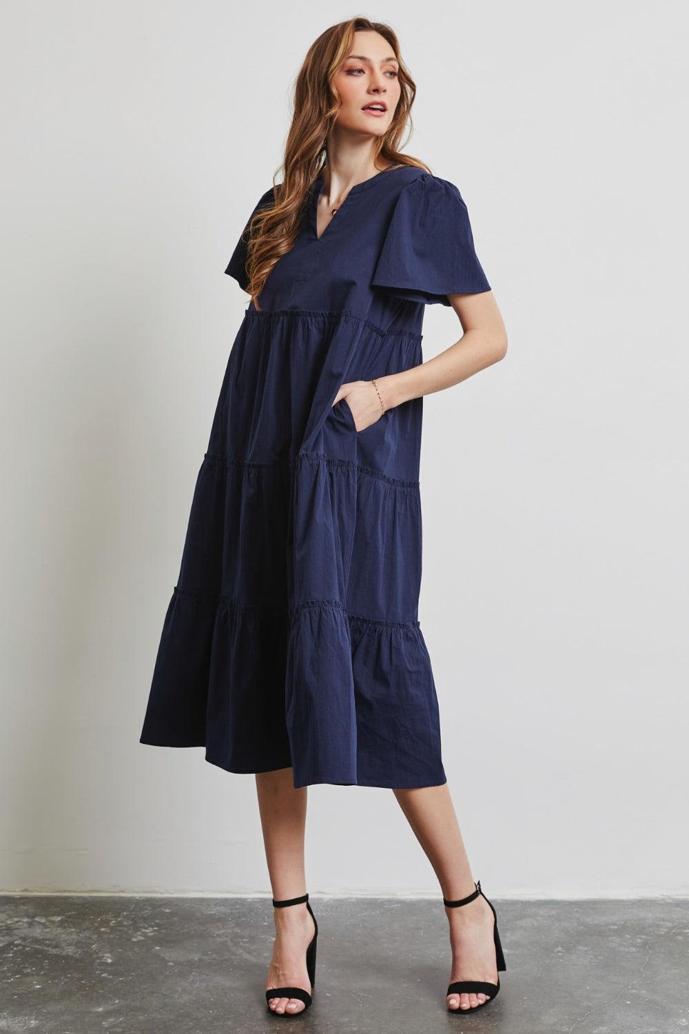 HEYSON Full Size Cotton Poplin Ruffled Tiered Midi Dress Carauana Store