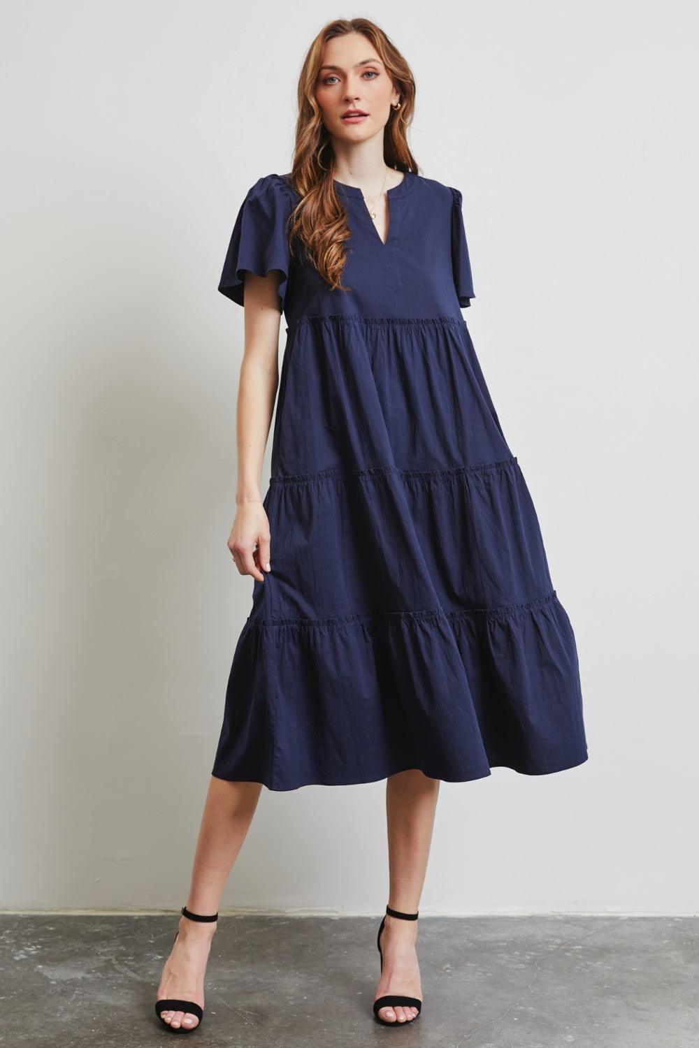 HEYSON Full Size Cotton Poplin Ruffled Tiered Midi Dress Carauana Store