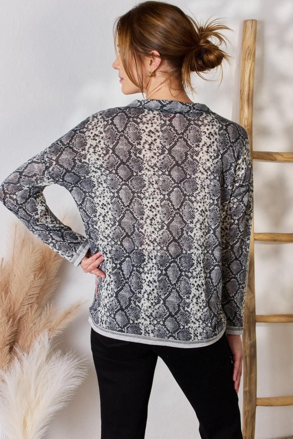 Hailey & Co Full Size Snakeskin V-Neck Long Sleeve Top Carauana Store