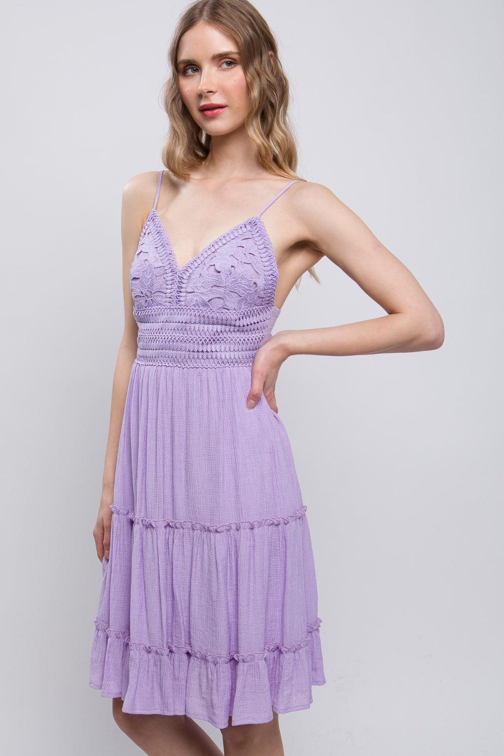 LOVE TREE Lace Detail Tied V-Neck Mini Cami Dress Carauana Store